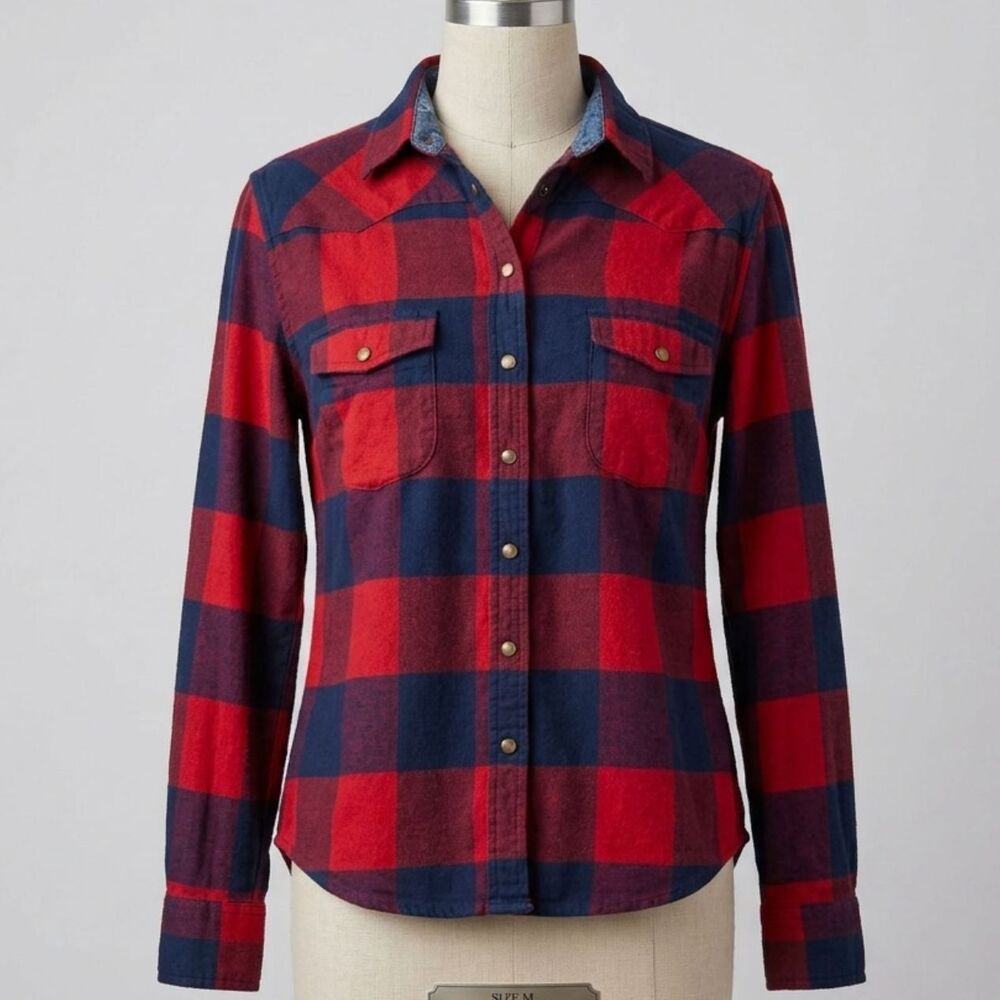 Jachs Girlfriend Red Buffalo Plaid Western Flannel Button Up Cotton M